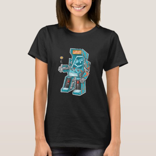 Arcade Bot Video Game Cabinet With Joystick In Dis T_Shirt