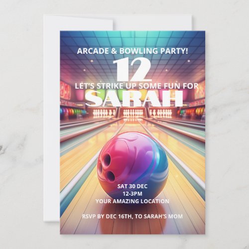Arcade Bowling Birthday Invitation 