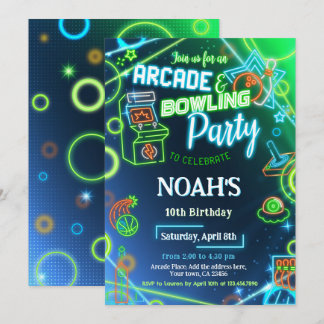 Arcade Bowling Glow Birthday Party Invitation