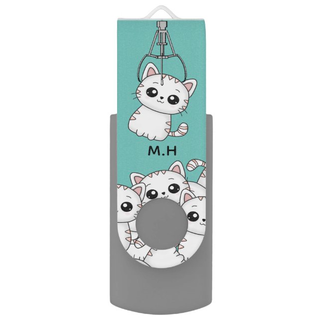 Arcade Claw Cute Cat Grabber Personalised Flash Drive (Front Vertical)