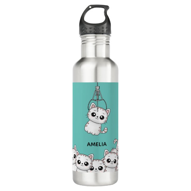 Arcade Claw Cute Kitten Grabber Personalised Stainless Steel Water Bottle (Front)