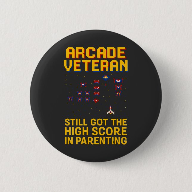 Arcade Dad Pixel Art – Retro Gamer Button (Front)