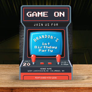 Arcade Game 1st Birthday Party Invitation
