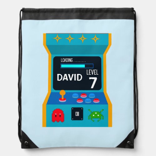 Arcade Game Birthday Boy Party Level Up Drawstring Bag