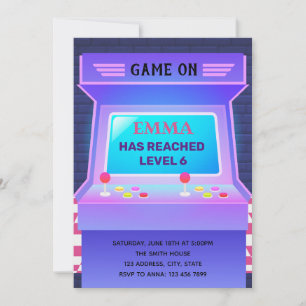 Arcade game birthday invitation