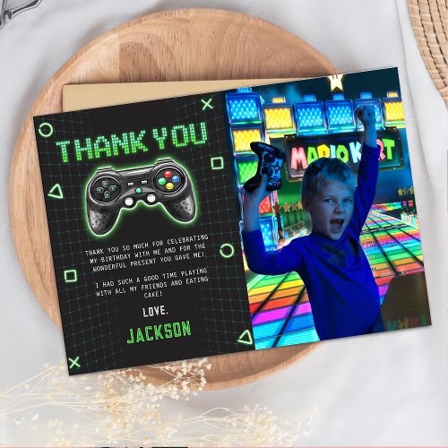  Arcade Game Kids Birthday Photo Thank You Card