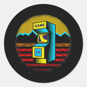 Arcade Game Machine Nostalgia Retro Gamer 80s 90s Classic Round Sticker