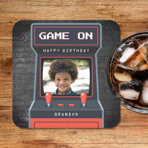 Arcade Game Photo Brick Wall Retro Square Paper Coaster