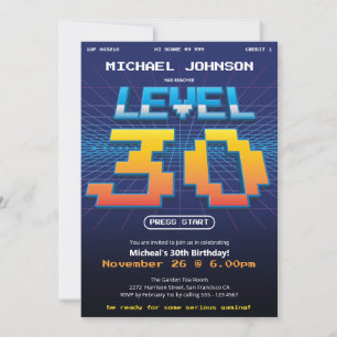 Arcade Game Retro 80s Funny 30th Birthday  Invitation