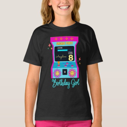 Arcade Game Retro Birthday Party Blue Pink T_Shirt