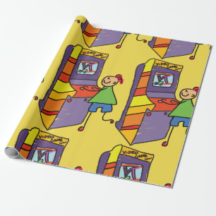 Arcade Gamer Stick Figure Fun Vintage Video Game Wrapping Paper