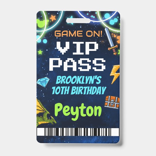 Arcade Games Birthday VIP Pass Lanyard Badge (Front)