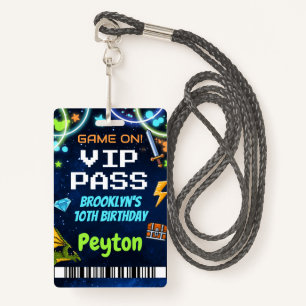 Arcade Games Birthday VIP Pass Lanyard Badge