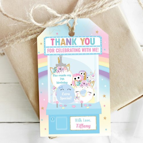 Arcade Girl Birthday Cute Blue Claw Machine Favor Gift Tags