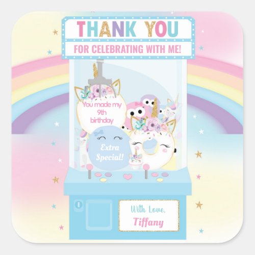 Arcade Girl Birthday Cute Blue Claw Machine  Square Sticker