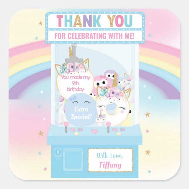 Arcade Girl Birthday Cute Blue Claw Machine  Square Sticker (Front)