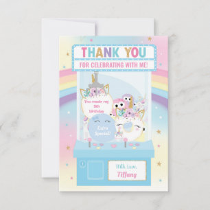 Arcade Girl Birthday Cute Blue Claw Machine Thank You Card