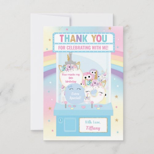 Arcade Girl Birthday Cute Blue Claw Machine  Thank You Card