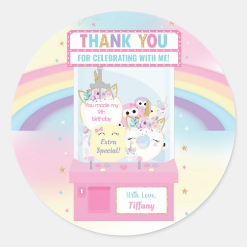 Arcade Girl Birthday Cute Pink Claw Machine  Classic Round Sticker
