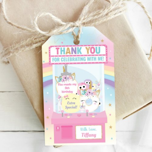 Arcade Girl Birthday Cute Pink Claw Machine Favor Gift Tags