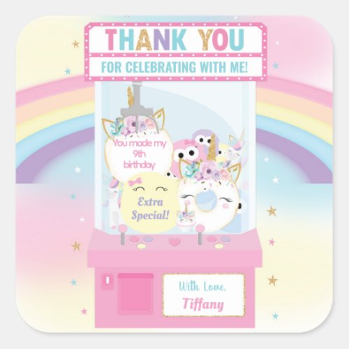 Arcade Girl Birthday Cute Pink Claw Machine  Square Sticker