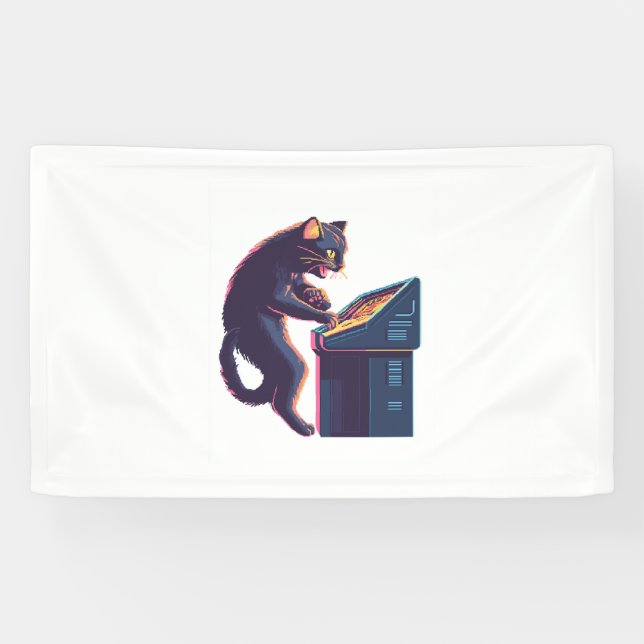 Arcade Meowster – Nostalgic Gamer Cat Banner (Horizontal)