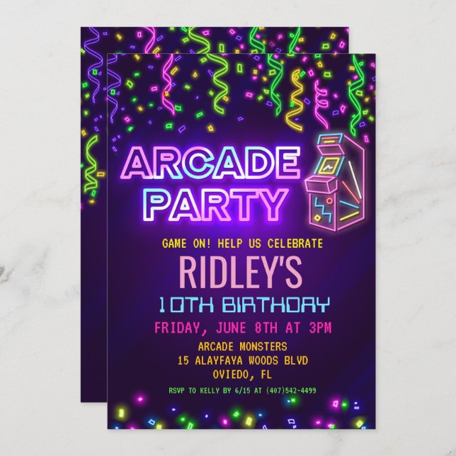 Arcade Party Birthday Invitation (Front/Back)