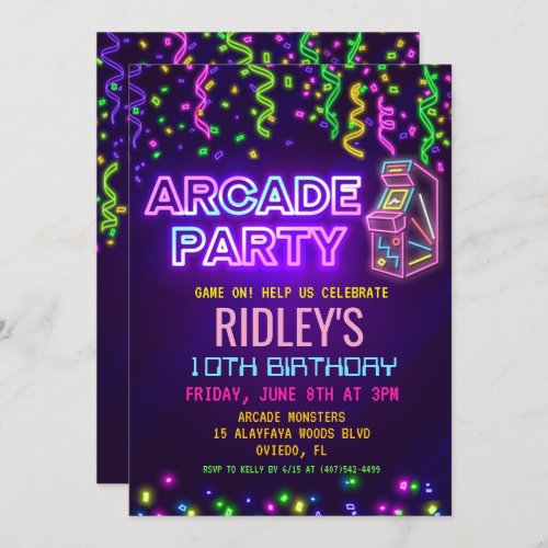 Arcade Party Birthday Invitation