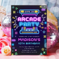Arcade Party Glow Neon Video Game On Girl Birthday