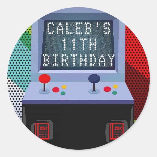 Arcade Video Game Birthday Party Favor Classic Round Sticker (Front)