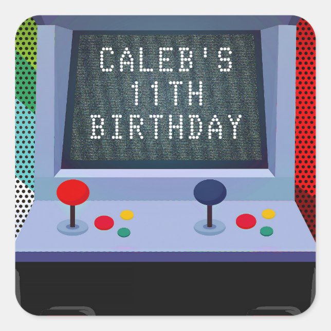 Arcade Video Game Birthday Party Favor Square Sticker (Front)