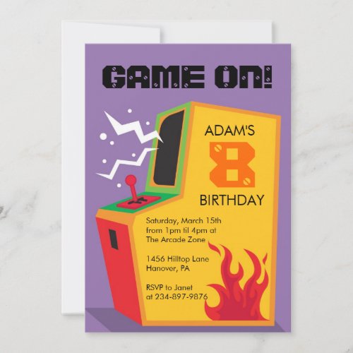 Arcade Video Game Birthday Party Invitations