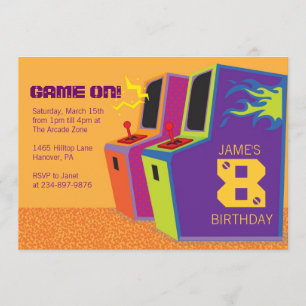 Arcade Video Game Birthday Party Invitations