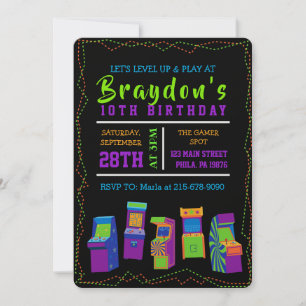 ARCADE VIDEO GAME GAMER Birthday Party Invitation