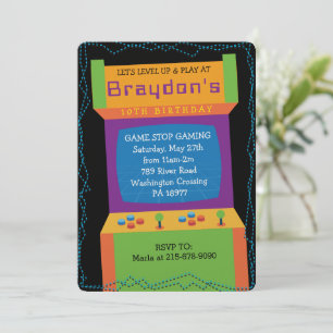 ARCADE VIDEO GAME GAMER Birthday Party Invitation