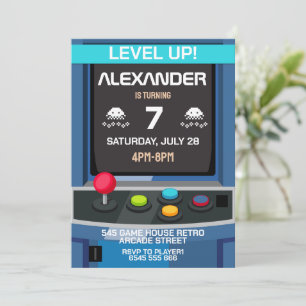 Arcade Video Game Level Up Birthday Invitation