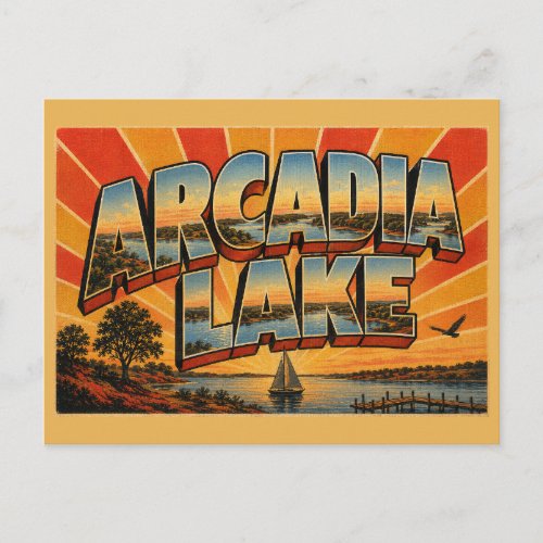 Arcadia Lake Oklahoma Prairie Woodlands Art Postcard