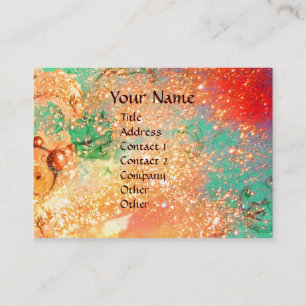 ARCADIA,MAGIC GOLD FLORAL SPARKLES Red Pink Green Business Card