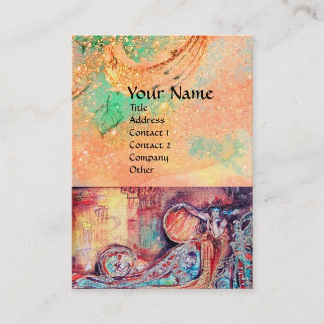 ARCADIA,MAGIC GOLD FLORAL SPARKLES  Red Pink Green Business Card (Front)