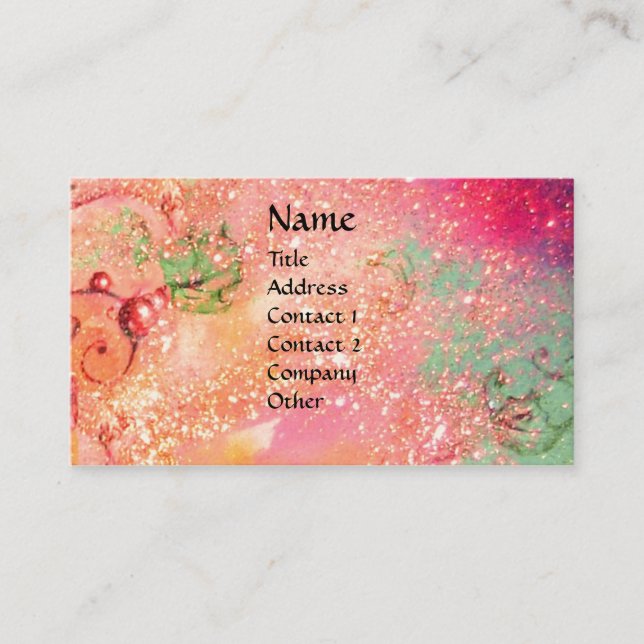 ARCADIA  / MAGIC GOLD SPARKLES  Pink Green Business Card (Front)
