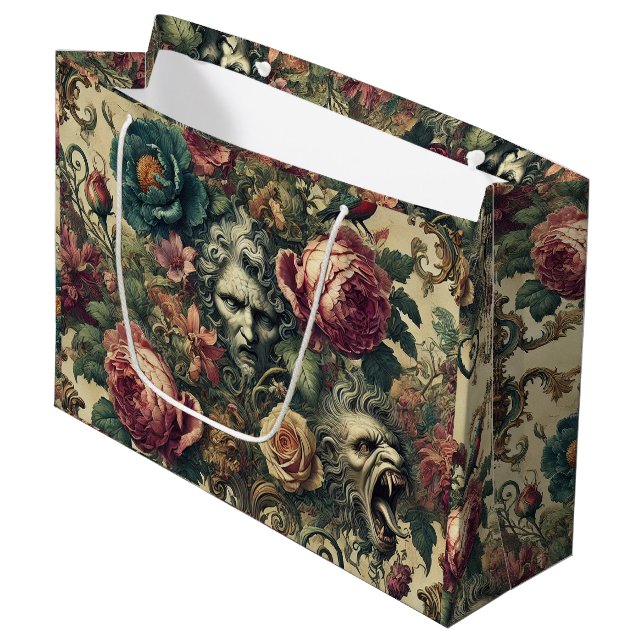 Arcane Atelier Signature – Gothic Floral  Large Gift Bag (Front Angled)