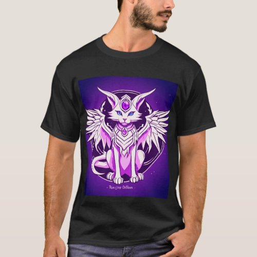 Arcane Feline Winged Dragon Wizard Streamer Logo T_Shirt
