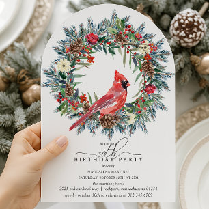 ARCH 30th Birthday Party Red Cardinal Wreath Invitation