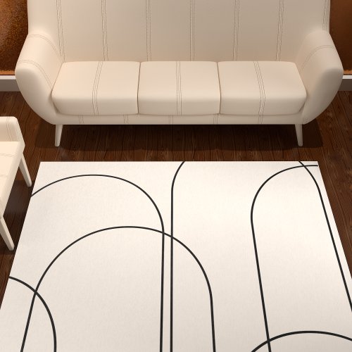 Arch Abstract Line Black Beige Contemporary Rug