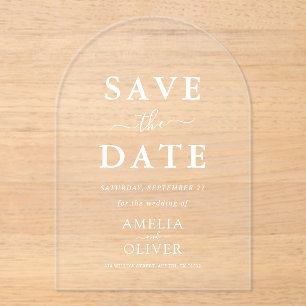 Arch Acrylic Chic White Text Wedding Save The Date