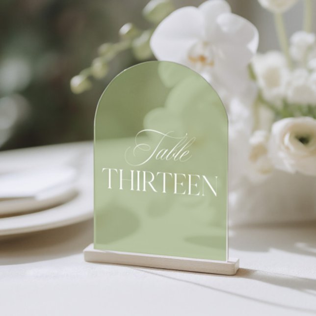 Arch Acrylic Green Wedding Table Thirteen Number Acrylic Invitations (To find other table numbers in this series, visit the full collection page.)