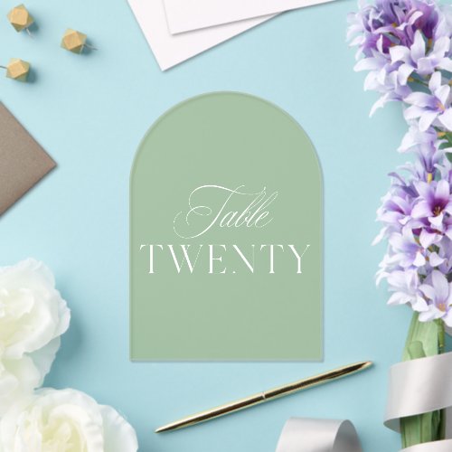 Arch Acrylic Sage Green Wedding Table 20 Number Invitations