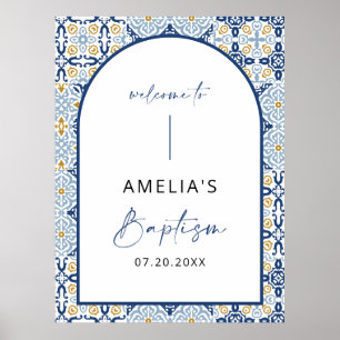 Arch Amalfi Blue Tile Baptism Welcome Sign