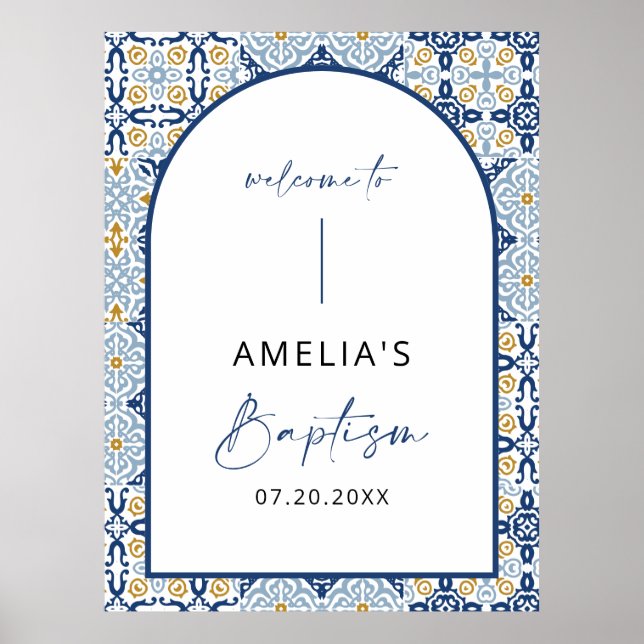 Arch Amalfi Blue Tile Baptism Welcome Sign (Front)