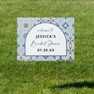Arch Amalfi Mediterranean Blue Bridal Shower Sign